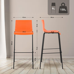 2er Set Barhocker Hoover Kunststoff 4-Fuß Gestell schwarz - orange