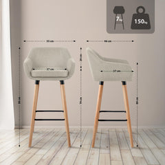 2er Set Barhocker Grant Stoff - creme