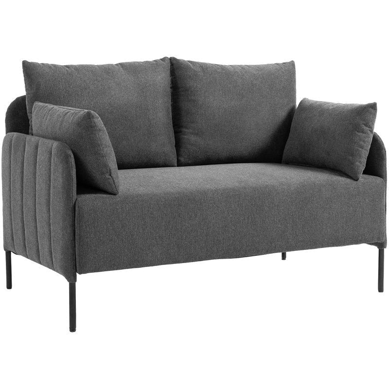 Divano Ziden 2 posti in tessuto grigio scuro, elegante e moderno, ideale per ogni soggiorno.