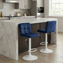 2er Set Barhocker Peru Samt wei� - blau