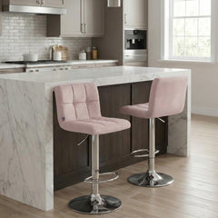 2er Set Barhocker Peru Samt chrom - rosa