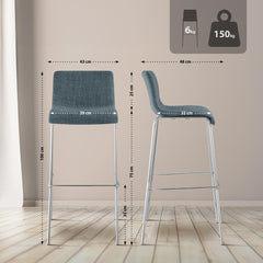 Barhocker Hoover Stoff 4-Fuß Gestell Chrom - blau