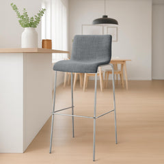 Barhocker Hoover Stoff 4-Fuß Gestell Chrom - hellgrau