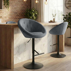Barhocker London Samt schwarz - dunkelgrau