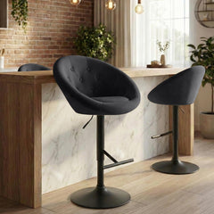 Barhocker London Samt schwarz - schwarz