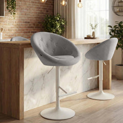 Barhocker London Samt wei� - grau