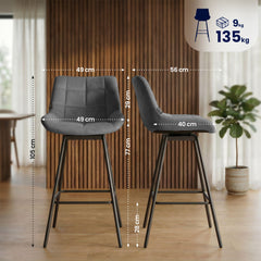 4er Set Barhocker Weston Schwenkbar Samt - grau