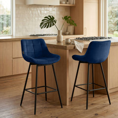 4er Set Barhocker Weston Schwenkbar Samt - blau