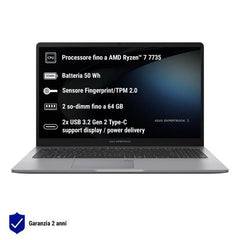 Laptop ASUS 90NX09D1-M001S0 15.6'' con RAM fino a 64 GB e doppia porta USB 3.2 Type-C, ottimo per prestazioni elevate e connettività.