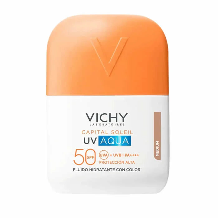 Vichy Capital Soleil UV Aqua Fluido Idratante Tinto SPF50+ 50ml per una pelle protetta e luminosa.