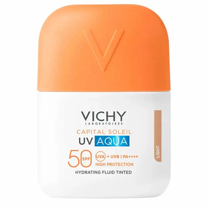 Vichy Capital Soleil UV Aqua Fluido Idratante Tinto SPF50+ 50ml per una pelle protetta e luminosa.