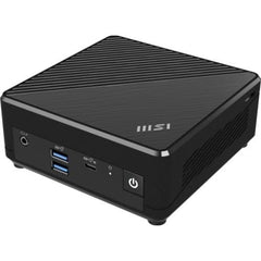 Mini PC barebone MSI Cubi N ADL-002BEU nero con finitura a righe, ideale per configurazioni desktop compatte e moderne nel settore informatico.