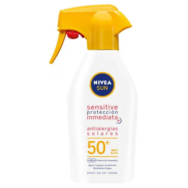 Crema solare NIVEA Sensitive F50 in pistola, ideale per pelli sensibili e antiallergico, 270 ml.