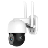 Telecamera di sicurezza IP bianca per esterni modello ATLANTIS A14-SC970-PT, design capocorda e protezione IP.