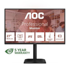 Monitor AOC 27E4U LED da 27 pollici con display Full HD, supporto regolabile, tecnologia IPS e protezione anti luce blu. Perfetto per ufficio e casa.