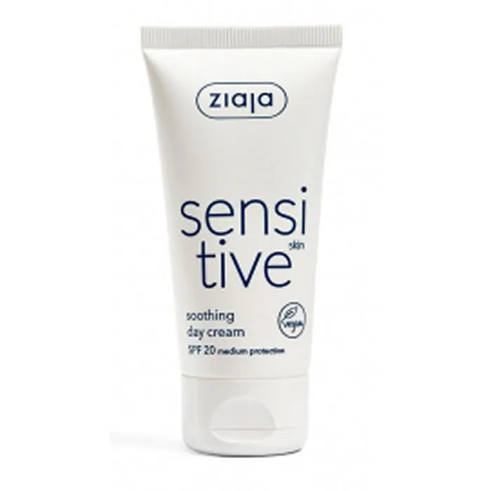 Crema calmante Ziaja Sensitive da 50ml per pelli sensibili, ideale per un'idratazione delicata quotidiana.