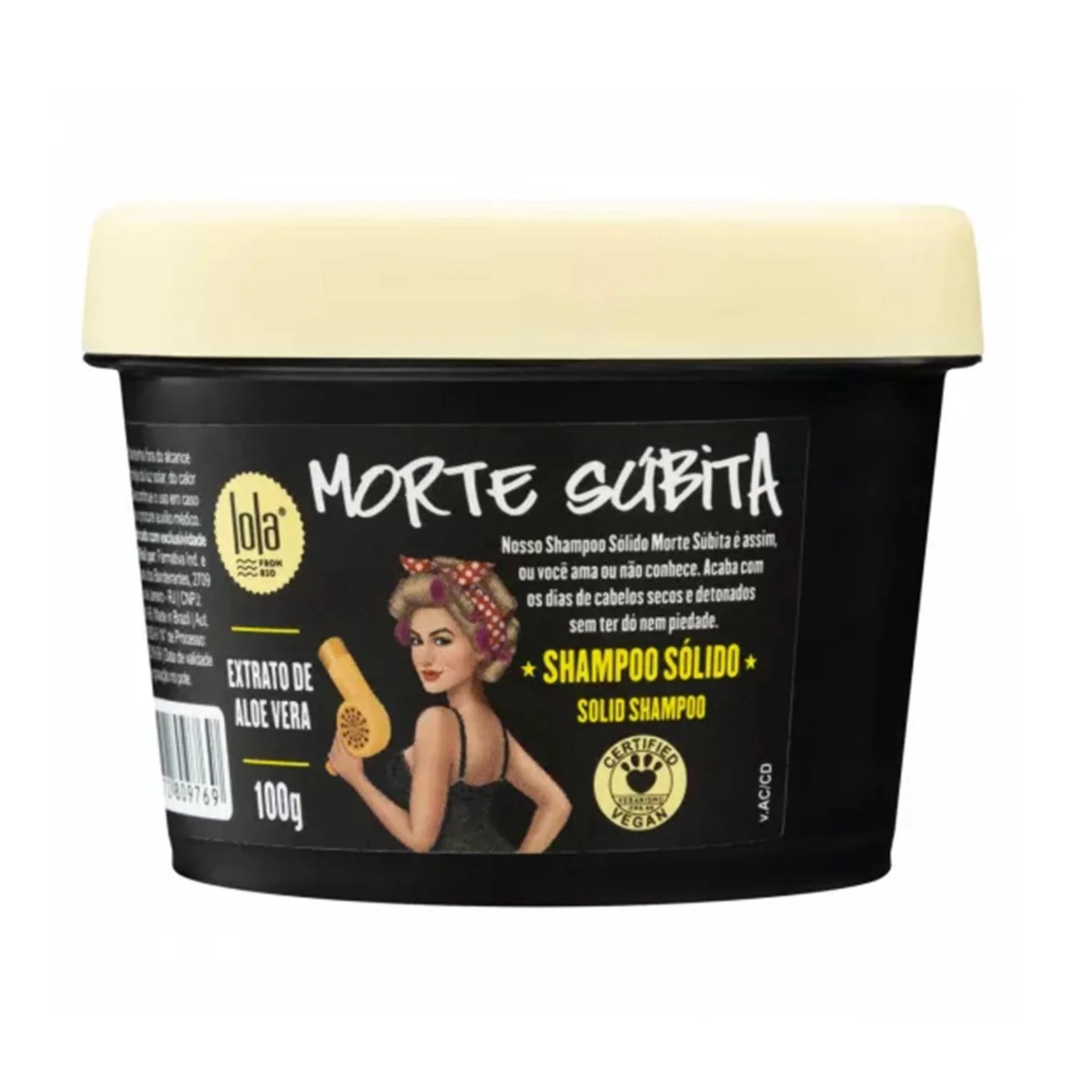 Champu solido Lola Cosmetics Morte Subita all'aloe vera, 100g, per capelli morbidi e idratati.