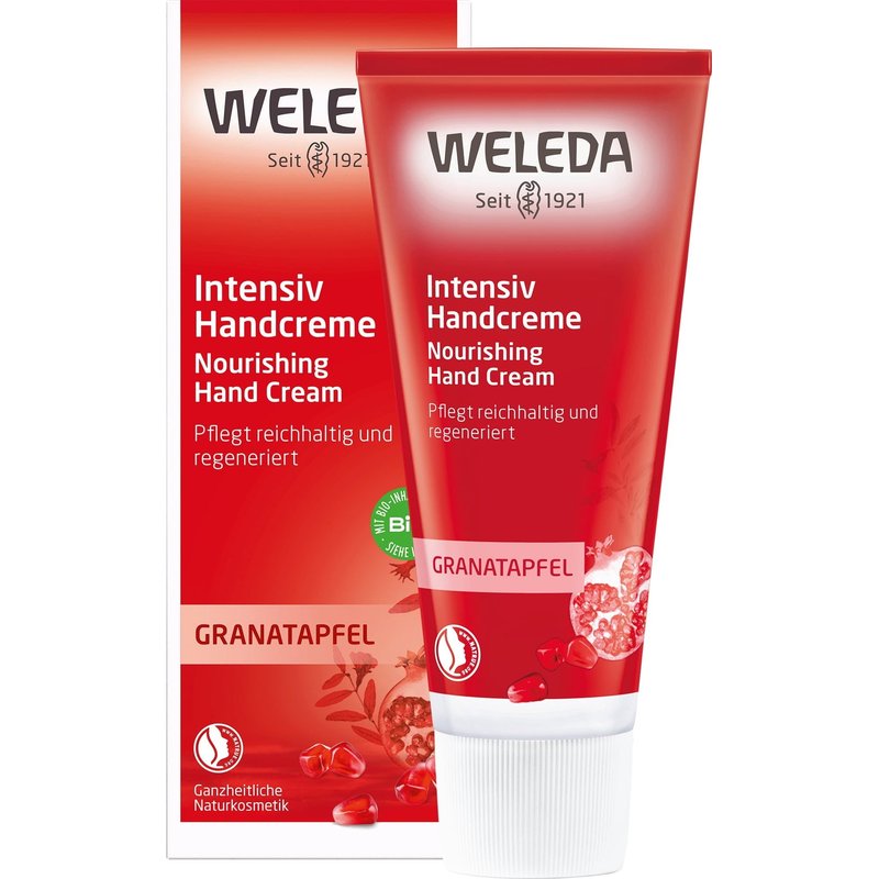 Weleda Crema Mani Rigenerante Al Melograno 50ml, idrata e nutre le mani, ideale per pelli secche e danneggiate.