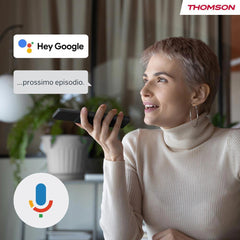 Controllo vocale con Google Assistant sul THOMSON 65UG4S14 per cambiare canale o avviare episodi tramite comandi vocali intuitivi.