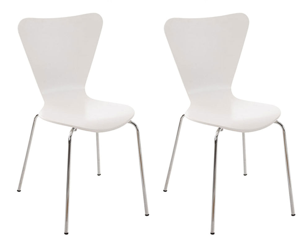 Set di due sedie visitatore Calisto bianche, perfette per sale d'attesa, fiere ed eventi grazie al loro design elegante.