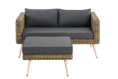 2er Sofa Molde mit Fußhocker Rundrattan natura 40 cm (Hellbraun) - eisengrau