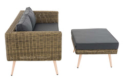 2er Sofa Molde mit Fußhocker Rundrattan natura 40 cm (Hellbraun) - eisengrau