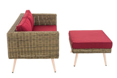 2er Sofa Molde mit Fußhocker Rundrattan natura 45 cm (Hellbraun) - rubinrot