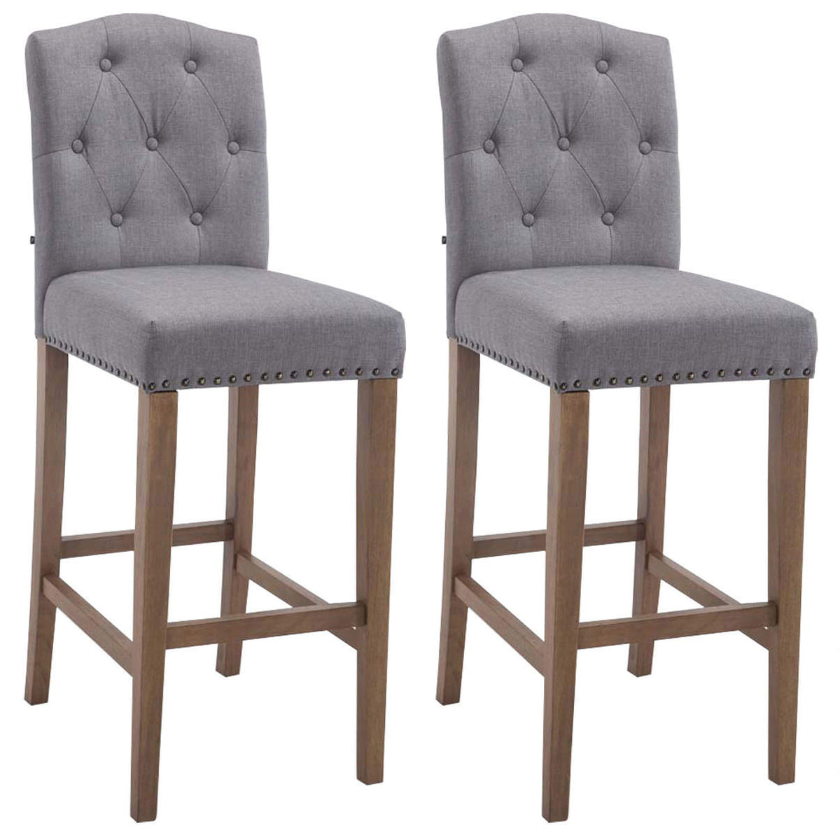 2er Set Barhocker Louise Stoff antik-hell - hellgrau