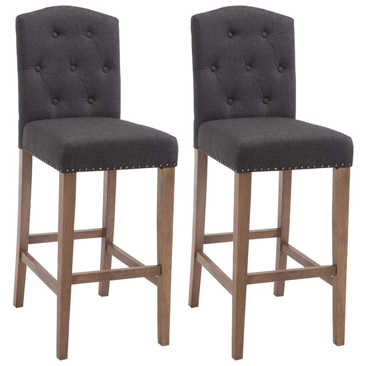 2er Set Barhocker Louise Stoff antik-hell - dunkelgrau