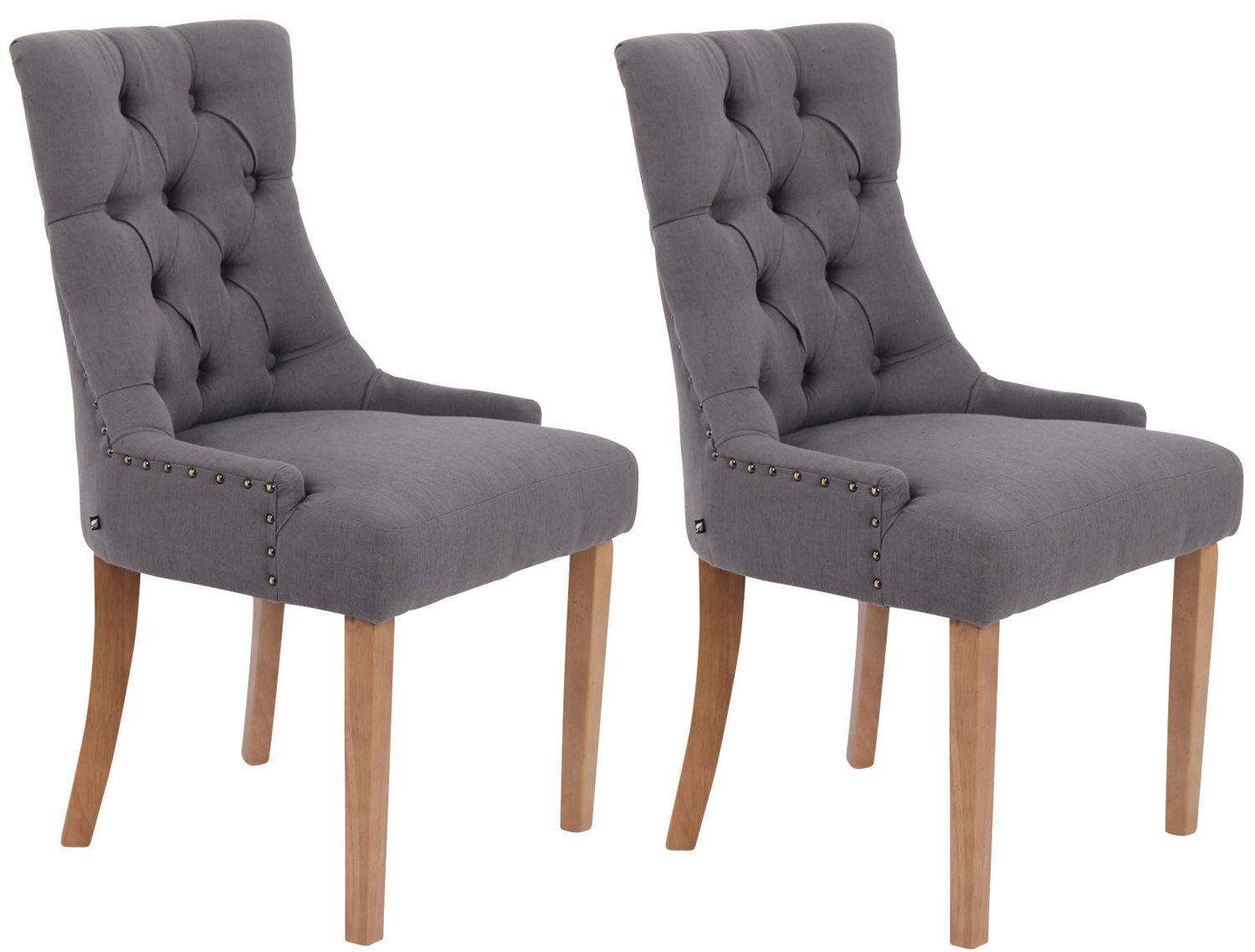 Set di 2 sedie da pranzo Aberdeen in tessuto antik-hell e dunkelgrau, stile Chesterfield con imbottitura e bottoni eleganti.
