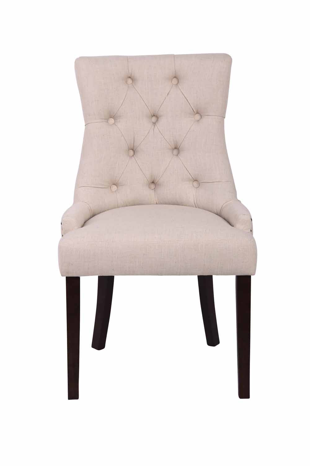 Set di 2 sedie da pranzo Aberdeen in tessuto anticato crema, design Chesterfield con seduta imbottita e bottoni eleganti.