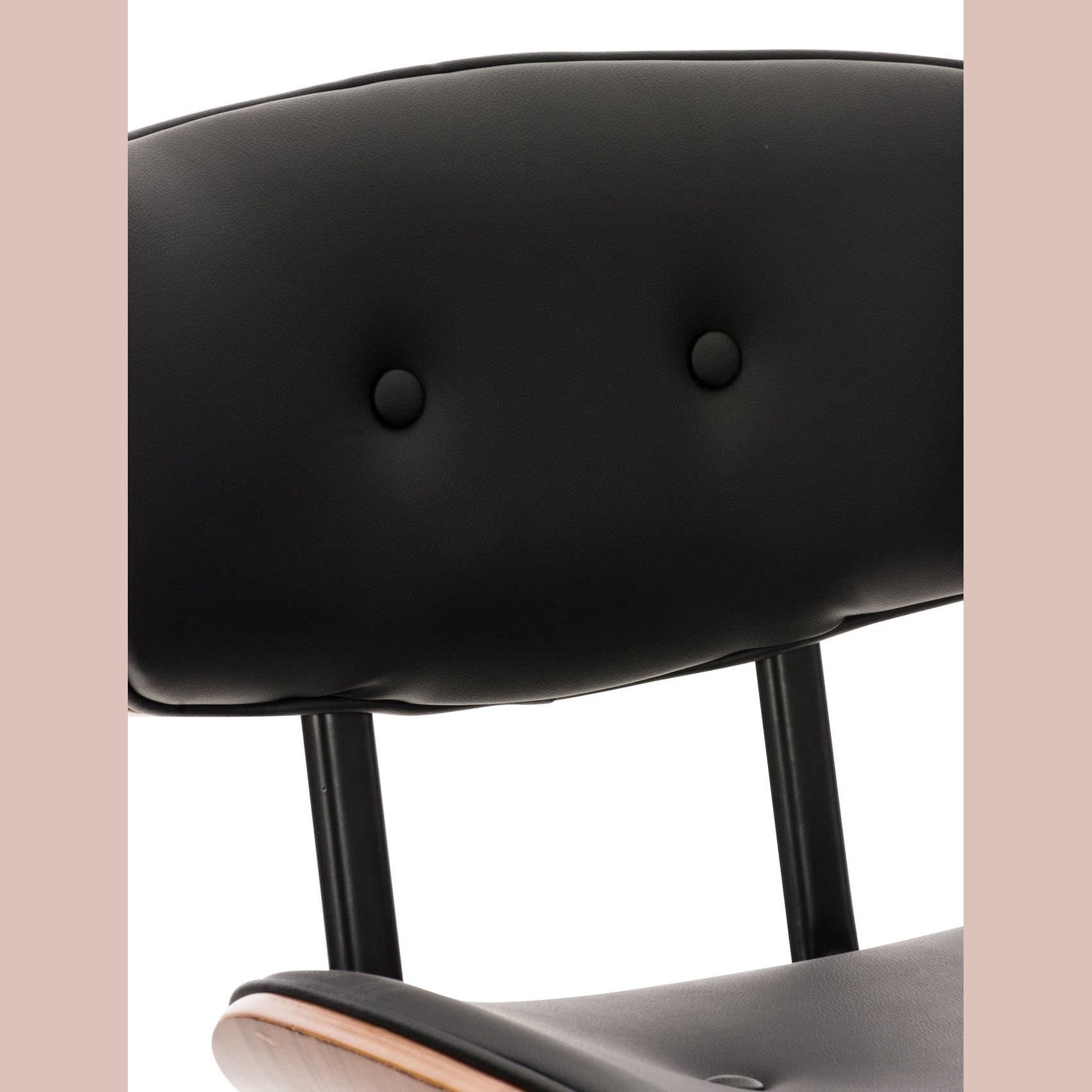 Set di 2 sgabelli da bar Sarnia in legno e similpelle, schienale imbottito, design elegante in walnuss e nero.