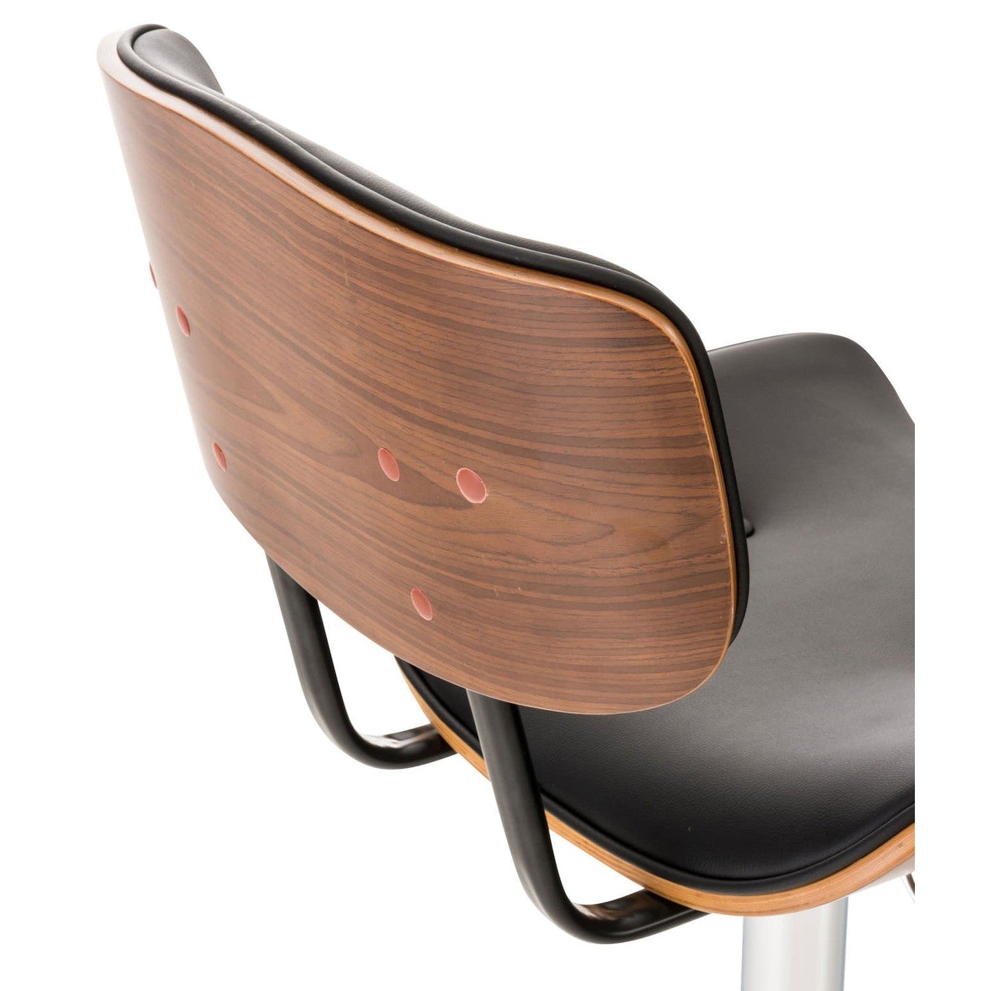 Set di 2 sgabelli da bar Sarnia in legno e similpelle, schienale imbottito, design elegante in walnuss e nero.