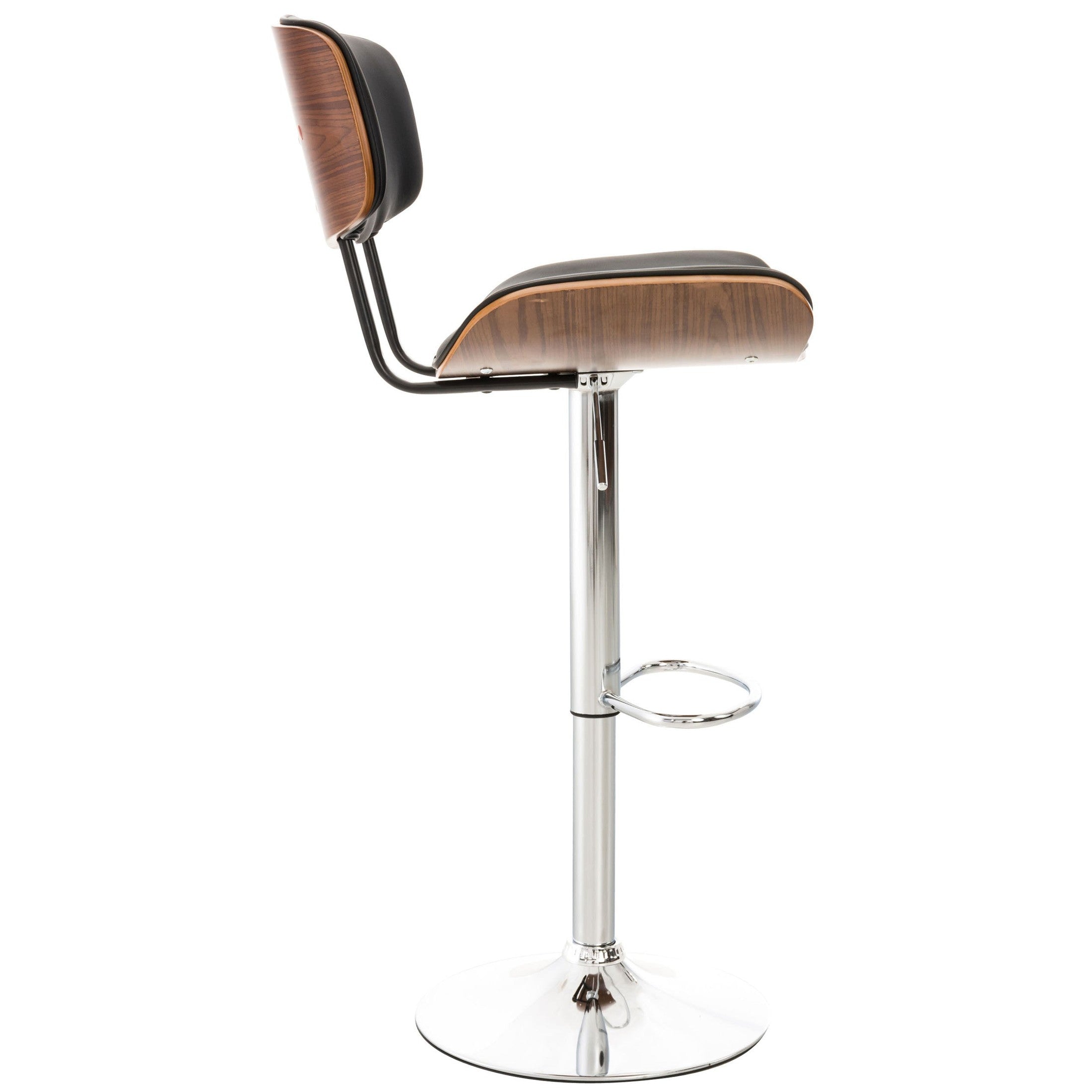 Set di 2 sgabelli da bar Sarnia in legno e similpelle, schienale imbottito, design elegante in walnuss e nero.