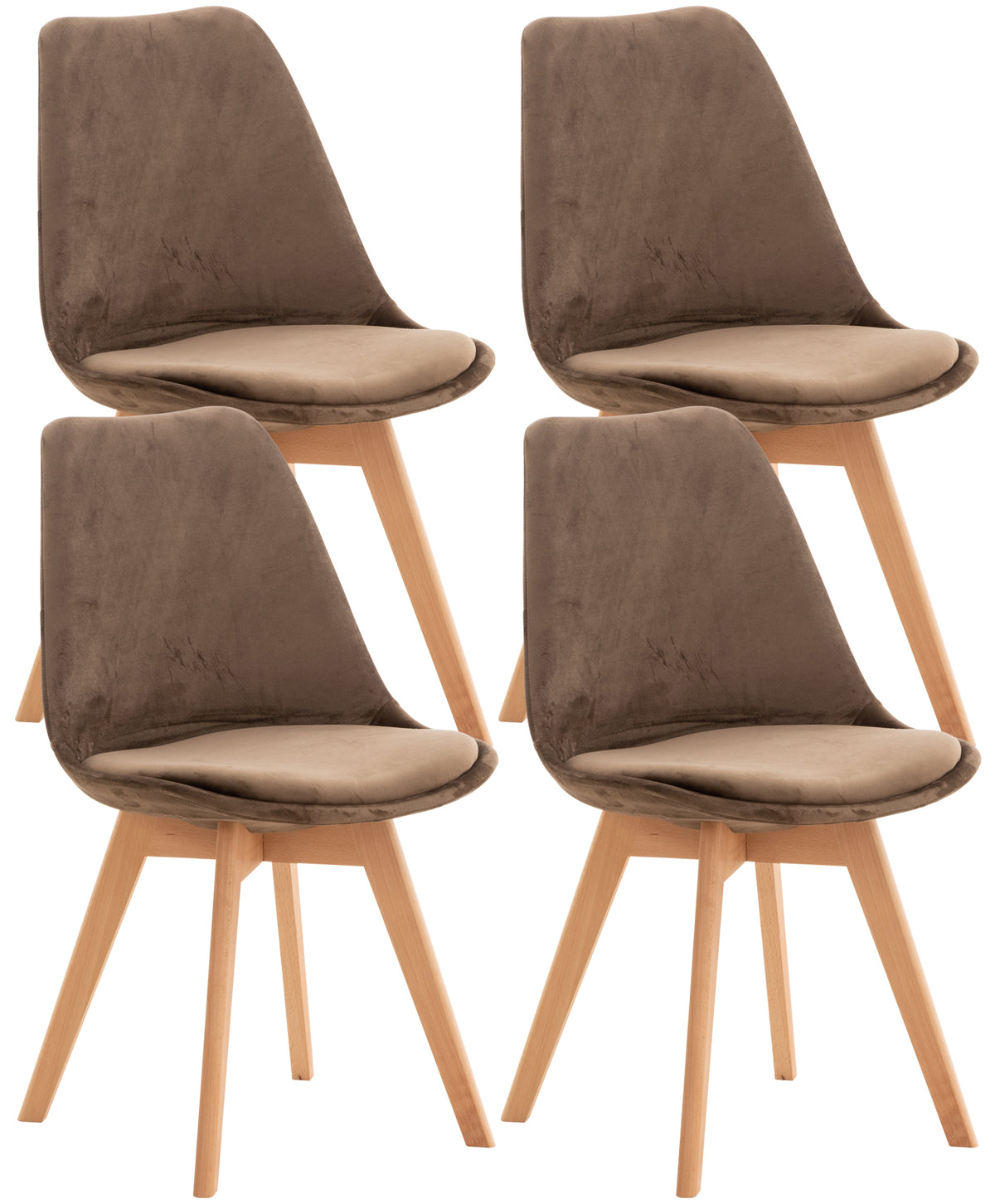 4er Set Stuhl Linares Samt - dunkelbraun