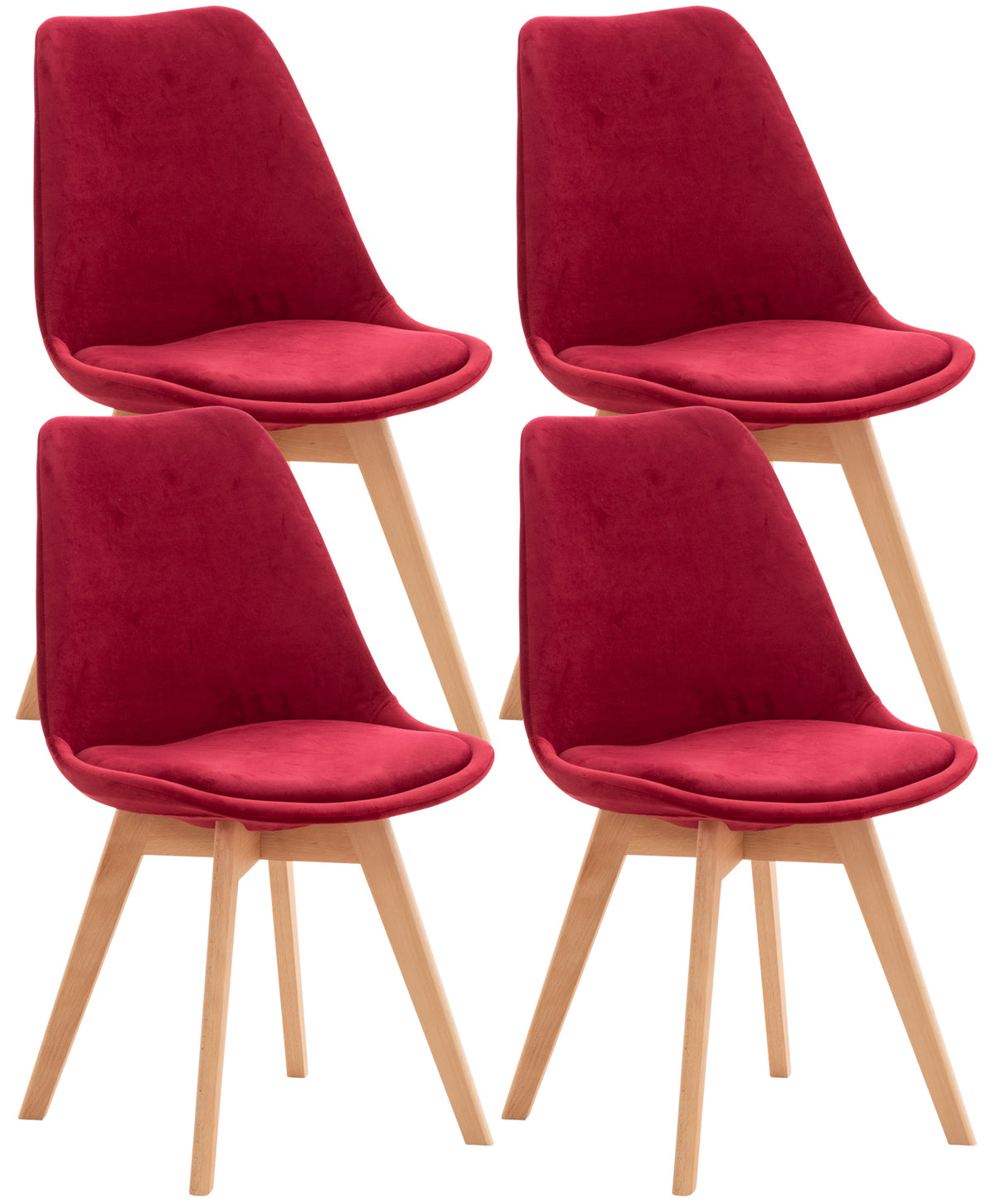 4er Set Stuhl Linares Samt - rot