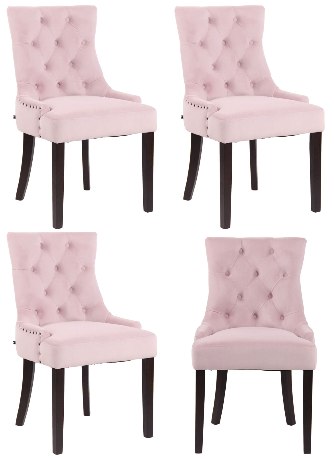 4er Set Esszimmerstühle Aberdeen Samt antik - pink