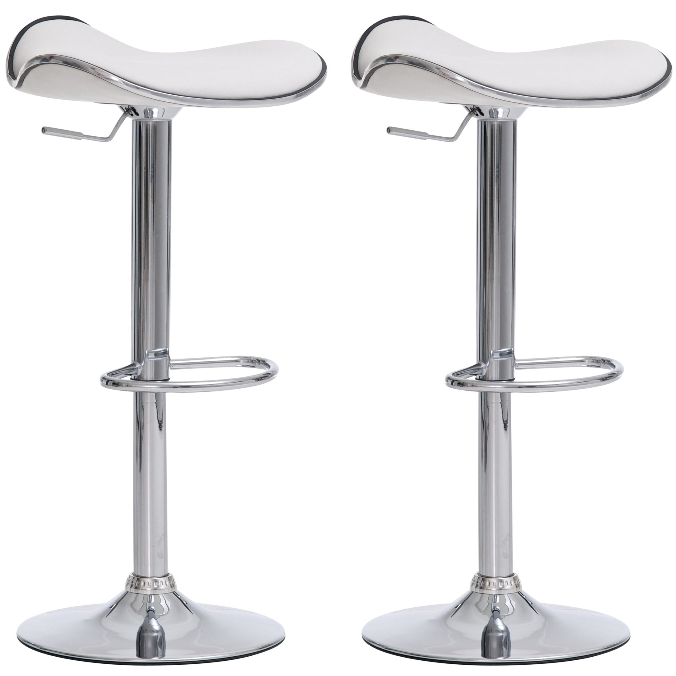 Set di 2 sgabelli Shanghai bianchi in similpelle, design moderno, imbottiti e facili da pulire, ideali per cucina o bar.