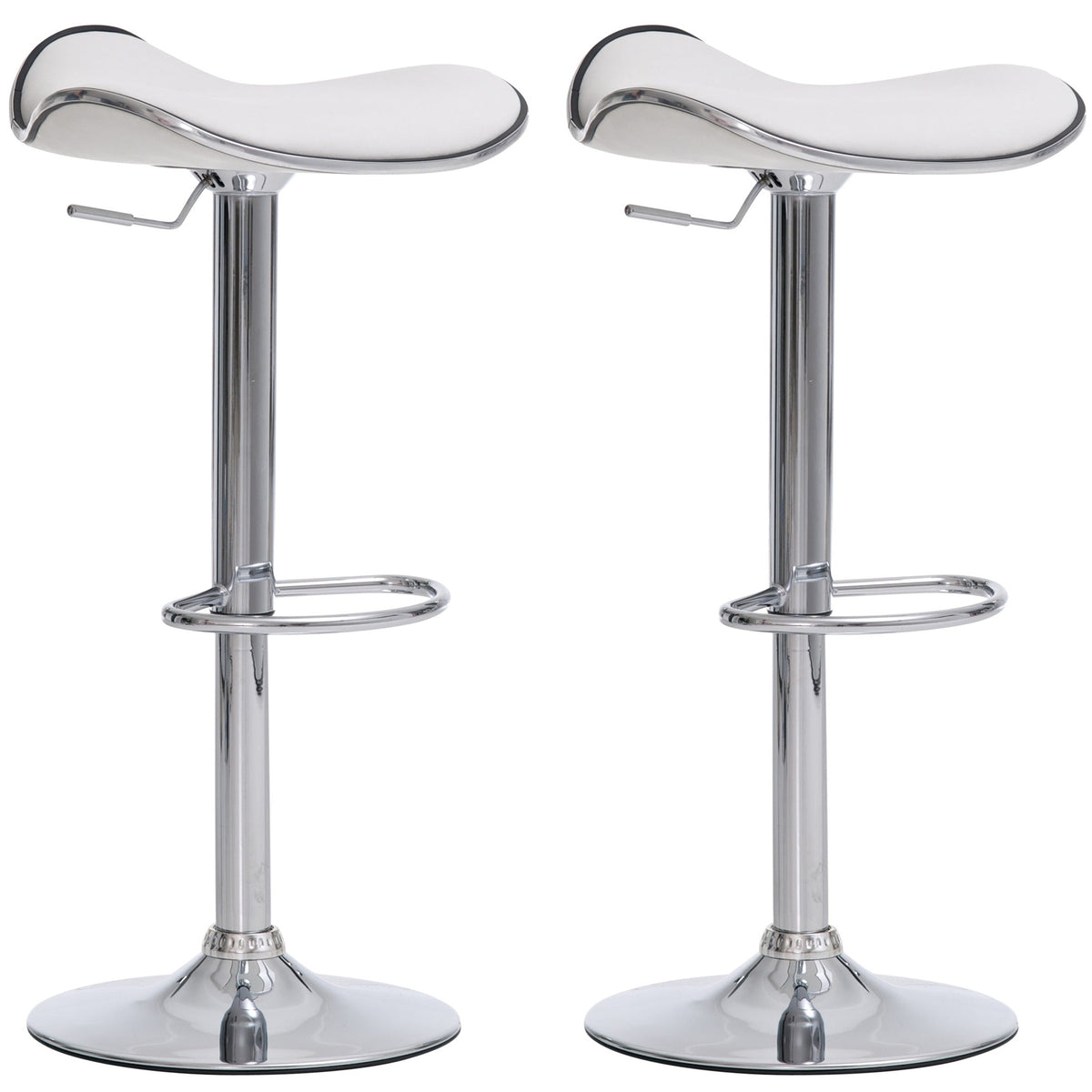 Set di 2 sgabelli Shanghai bianchi in similpelle, design moderno, imbottiti e facili da pulire, ideali per cucina o bar.