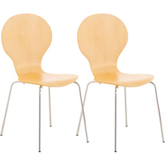 Set di 2 sedie impilabili Diego in legno naturale, ideali per riunioni e spazi comuni, design classico e versatile.