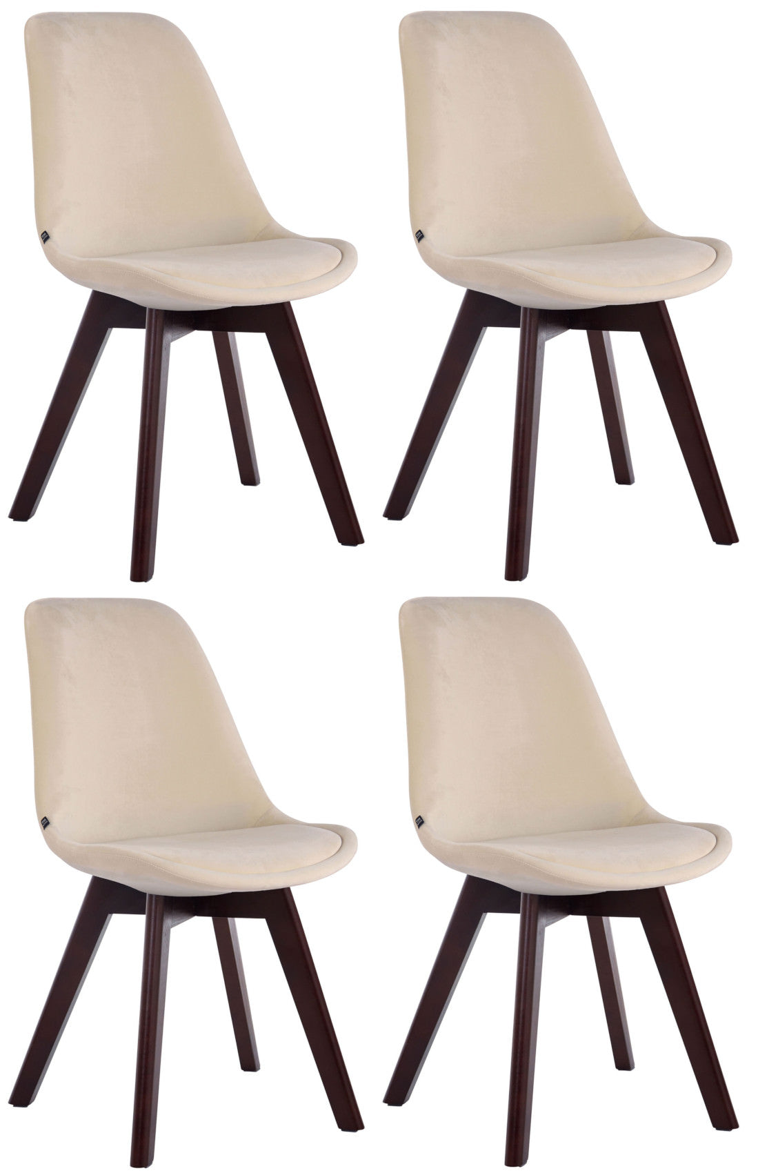 4er Set Besucherstühle Borneo V2 Samt walnuss - creme