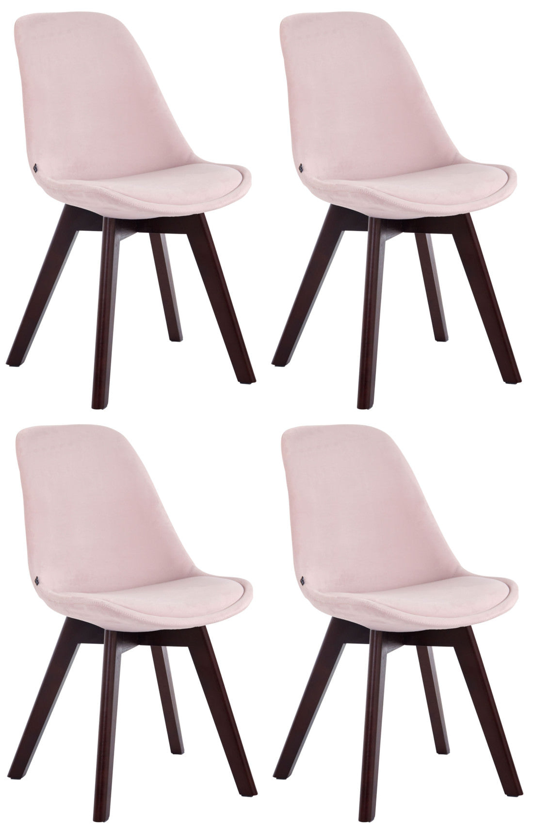4er Set Besucherstühle Borneo V2 Samt walnuss - pink