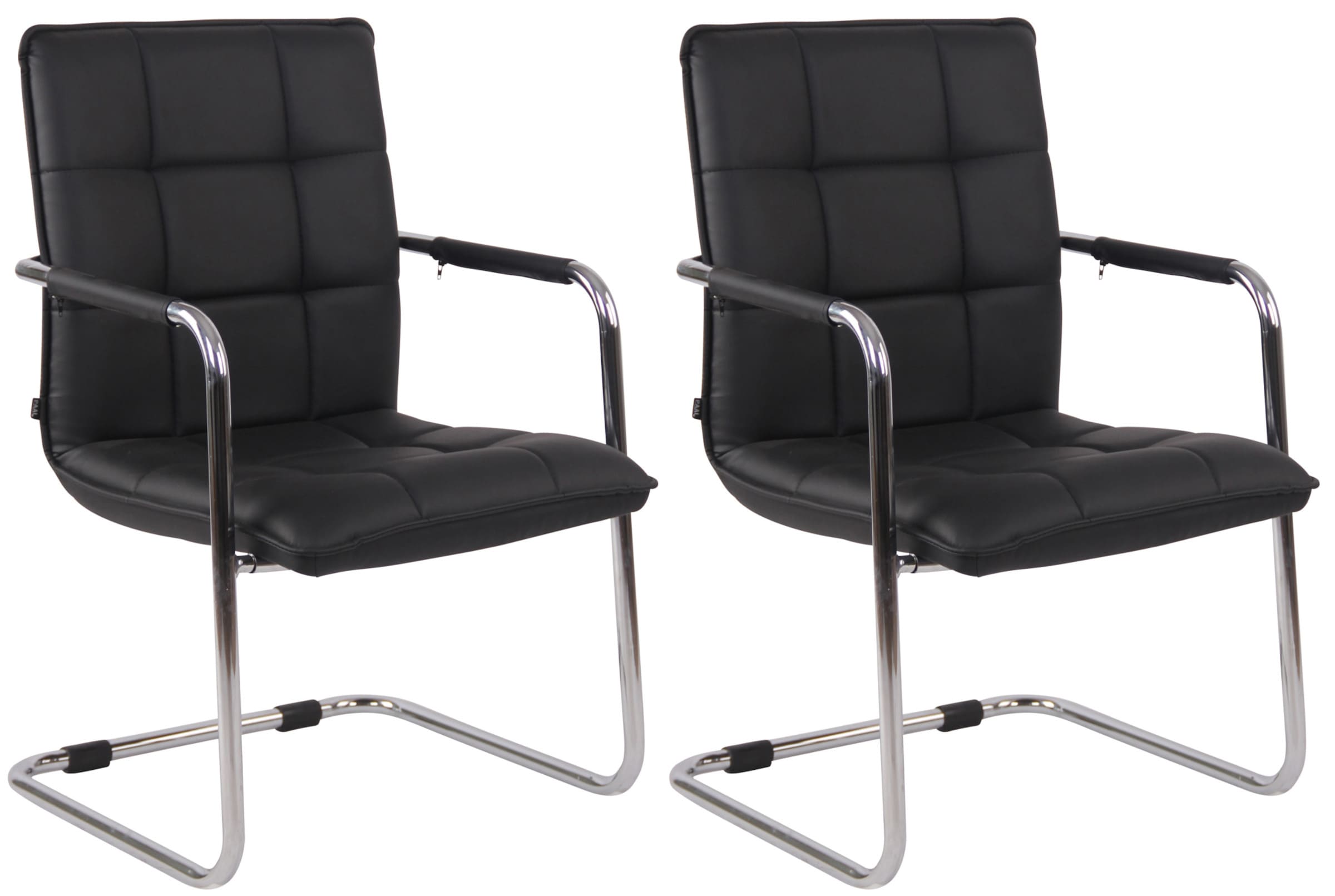 Set di 2 sedie Gandia in ecopelle nera con struttura cromata, ideali per arredare con stile e eleganza.