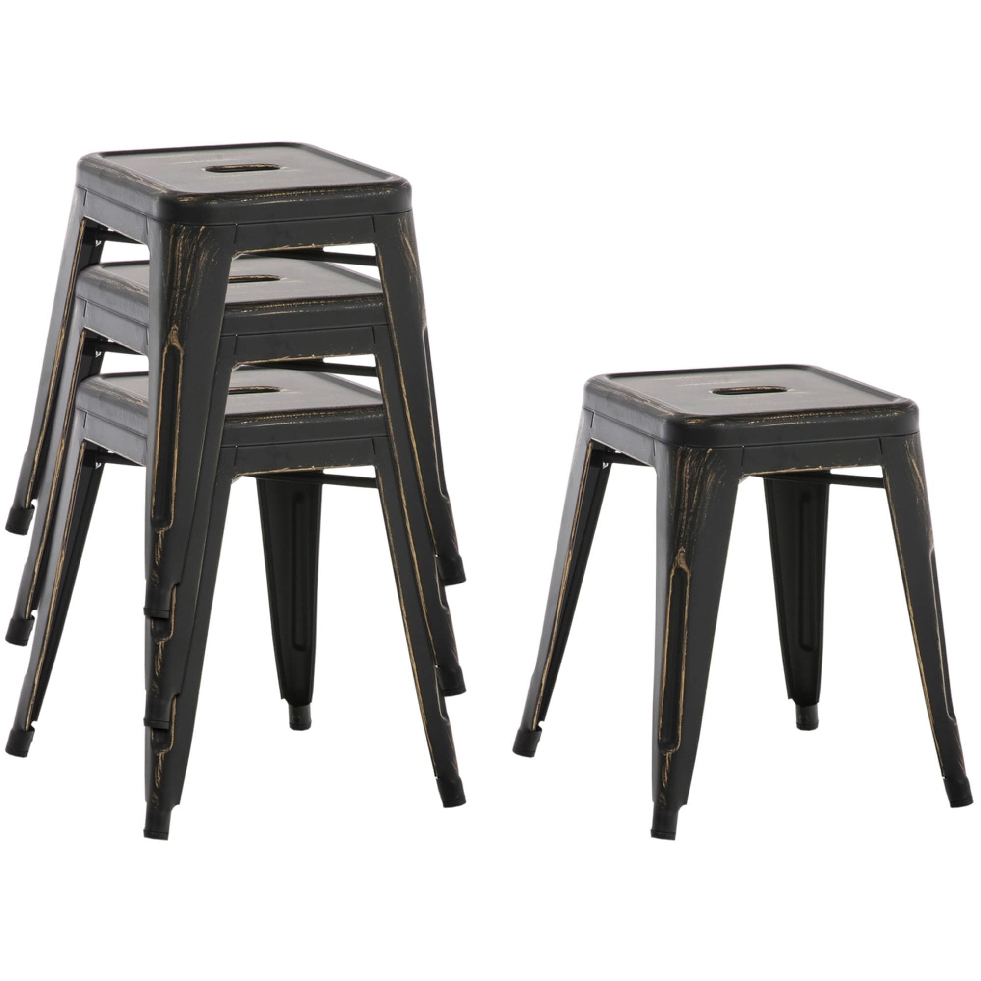 4er Set Hocker Armin - schwarz-gold - InfinityMarket