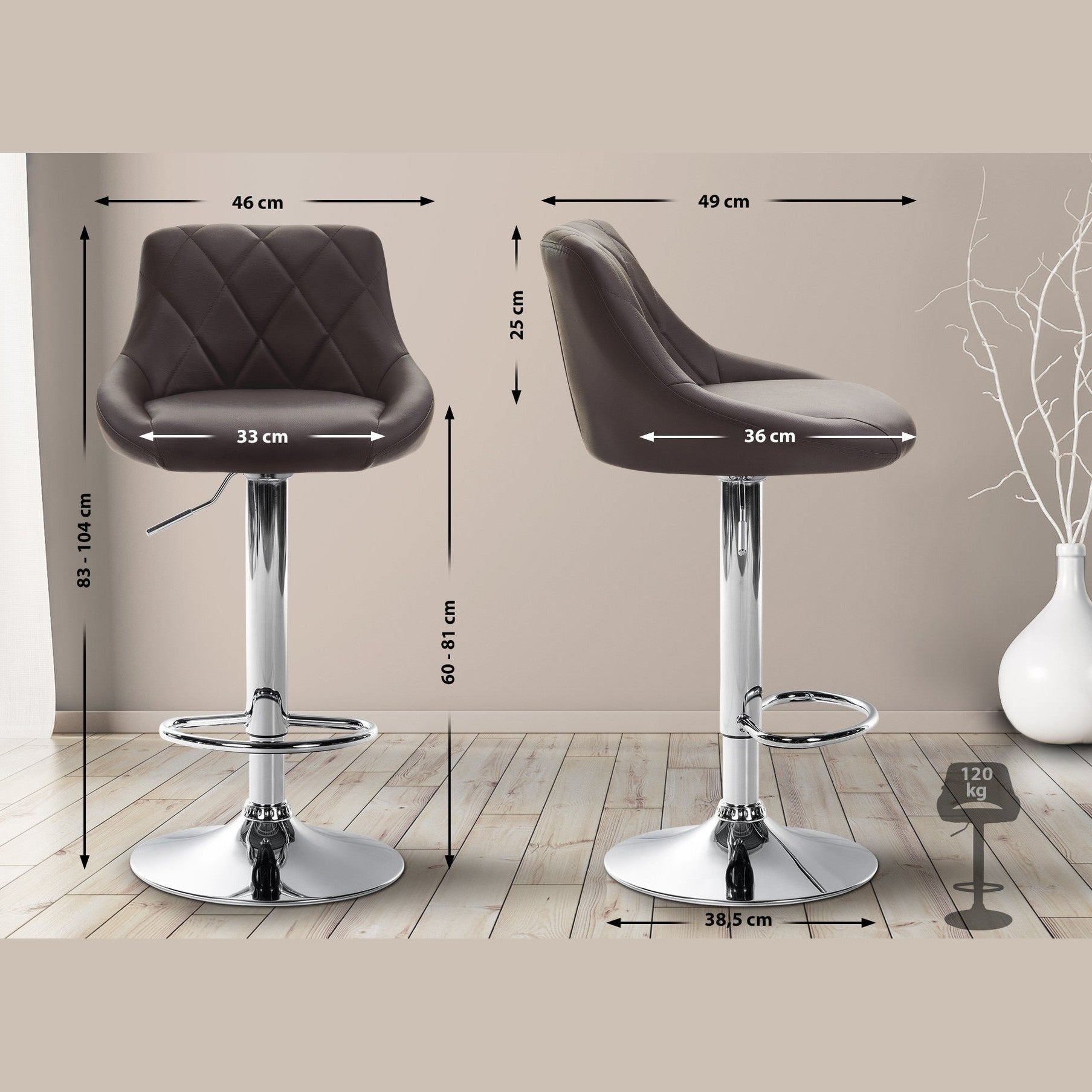 Barhocker Lazio Kunstleder chrom - braun - InfinityMarket