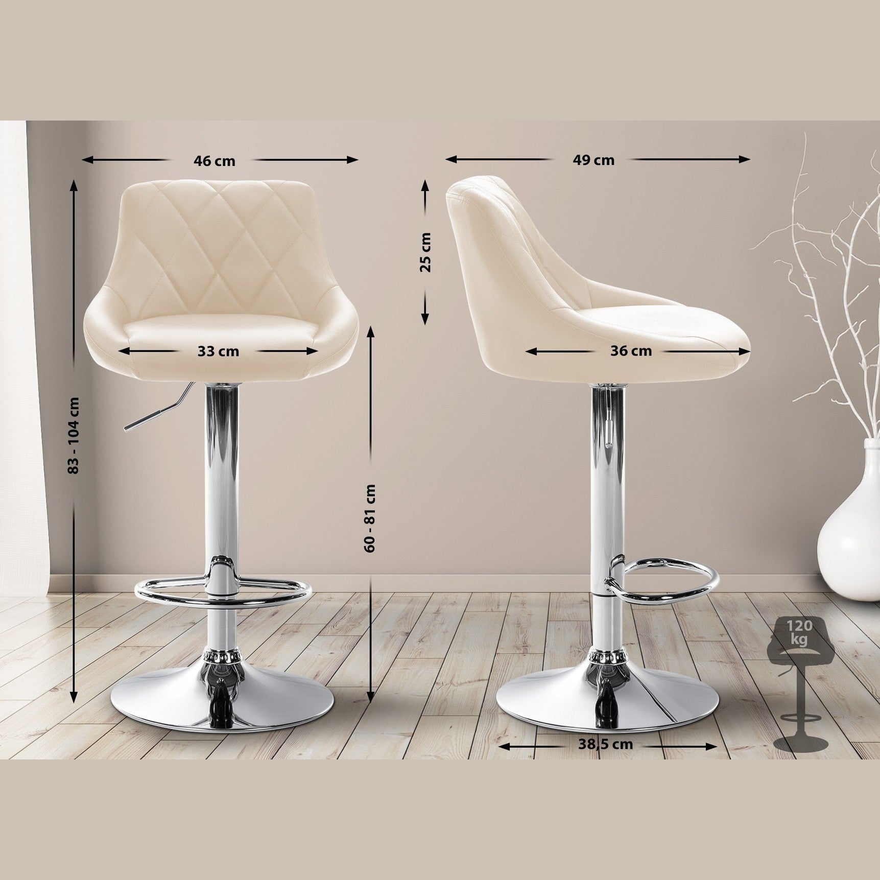 Barhocker Lazio Kunstleder chrom - creme - InfinityMarket