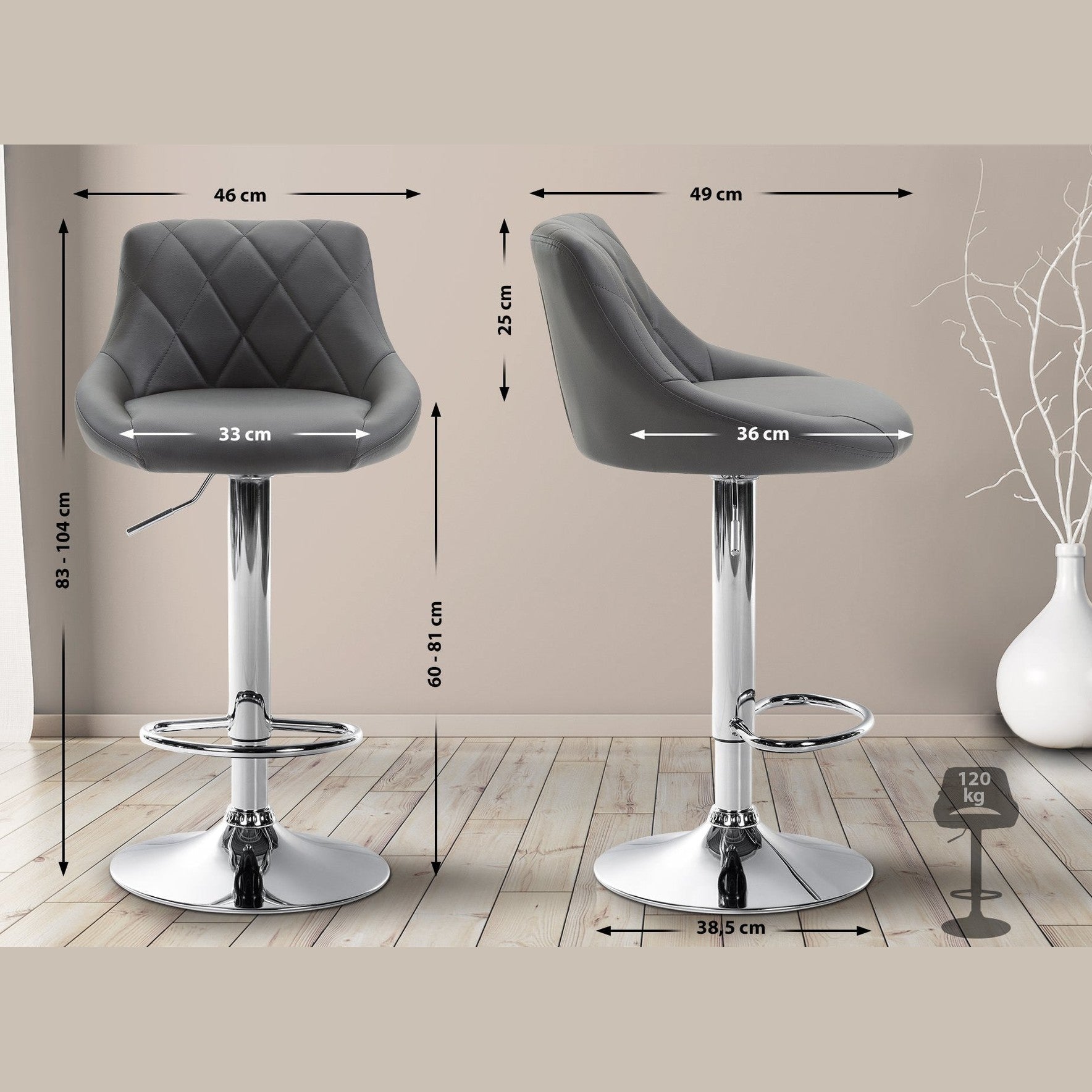 Barhocker Lazio Kunstleder chrom - grau - InfinityMarket