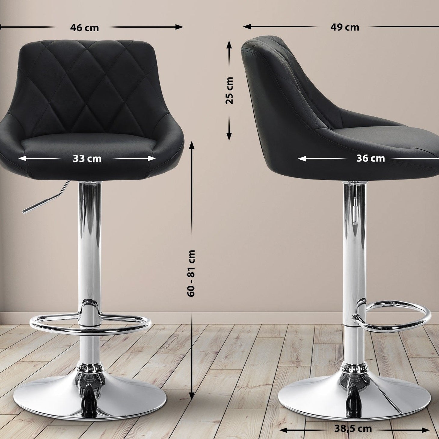 Barhocker Lazio Kunstleder chrom - schwarz - InfinityMarket