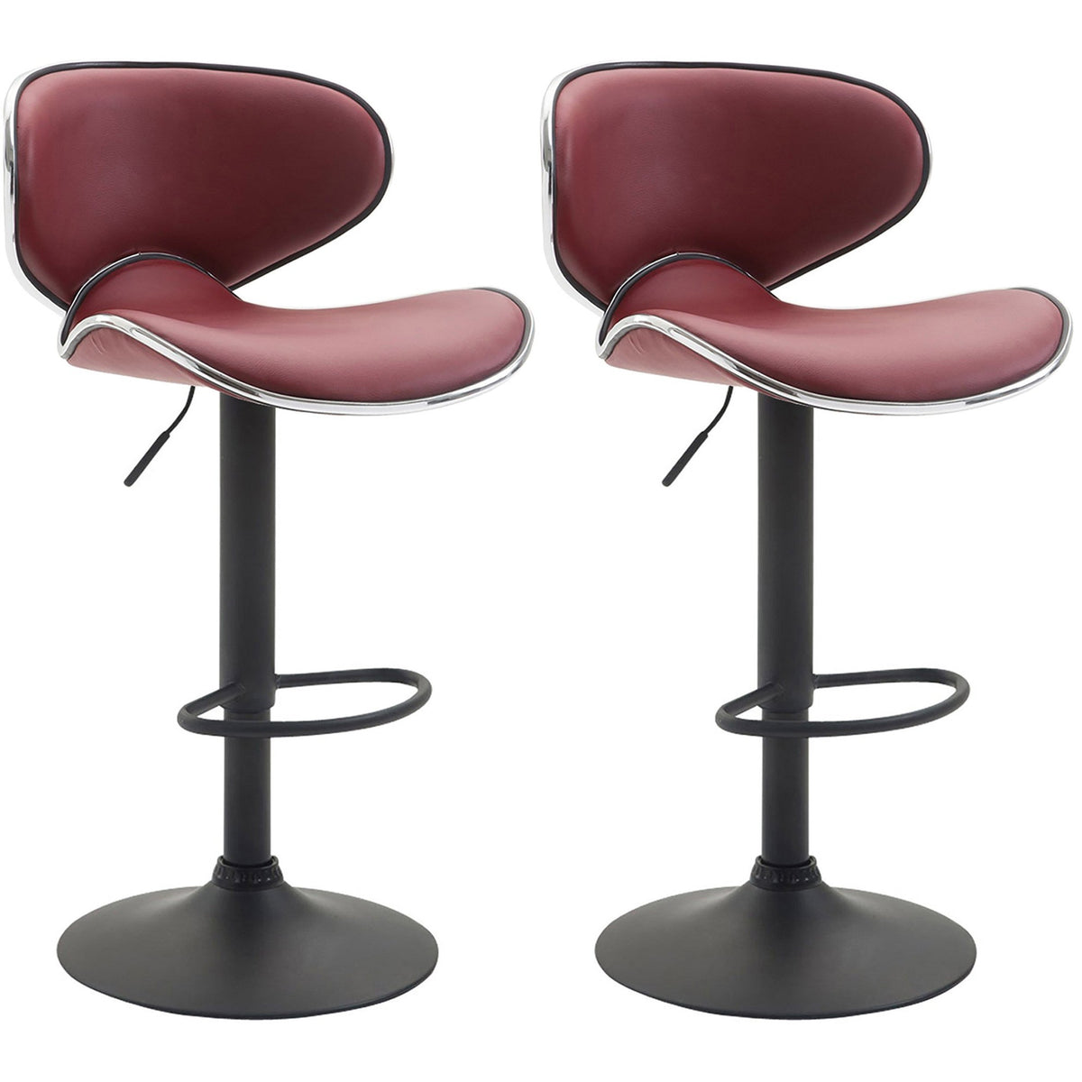2er Set Barhocker Las Vegas V2 Kunstleder schwarz - bordeauxrot