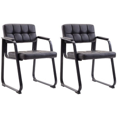 Set di 2 sedie visitatore Canada B in pelle nera, imbottite e curve, ideali per conferenze e ambienti eleganti.